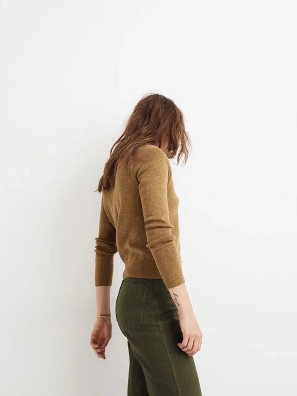 Madewell Wrap Front Pullover Sweater Spiced Olive Brass 2X